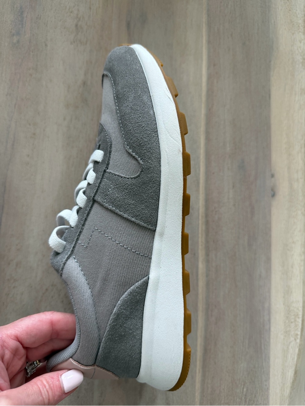 TOMS Women’s  Gray Suede & Canvas Sneakers with Light Pink Accents